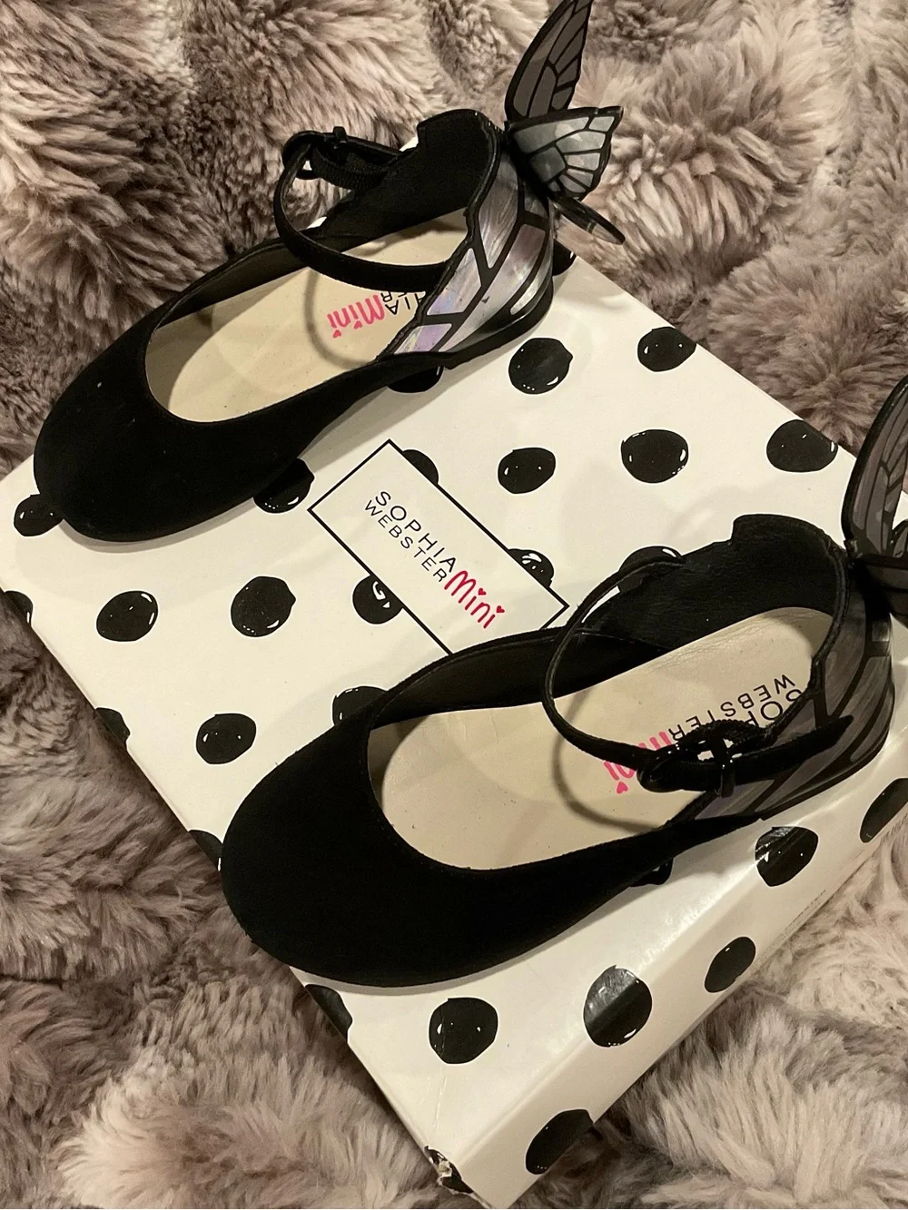 Sophia Webster MINI Black Mary Jane Flats with Iridescent Butterfly wings